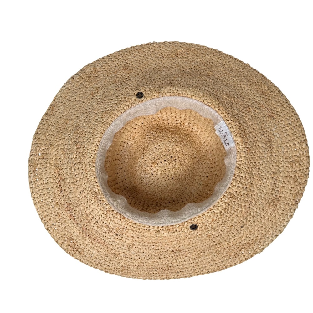 Scala Sun Hat Womens Tan Hand Woven Raffia Straw Wide Brim Boho OS - Picture 7 of 8
